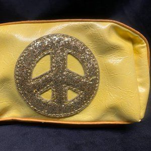 Cheerful Yellow Makeup Bag- Gold Glitter PEACE